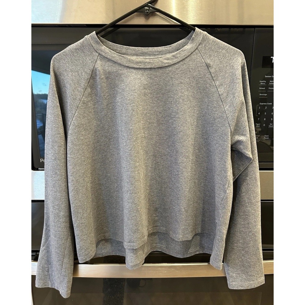 Eileen Fisher‎ Gray Organic Cotton Elastane LS Crop Top Oversized XS Boxy